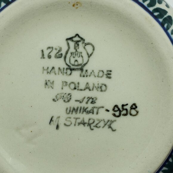 Polish Pottery Unikat Dessert Bowls Trinket Dishes Blue Flowers Green Accents - Picture 10 of 10